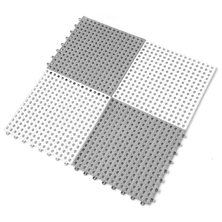 Covoras antiderapant modular, set 4 bucati, gri + alb, 30x30cm