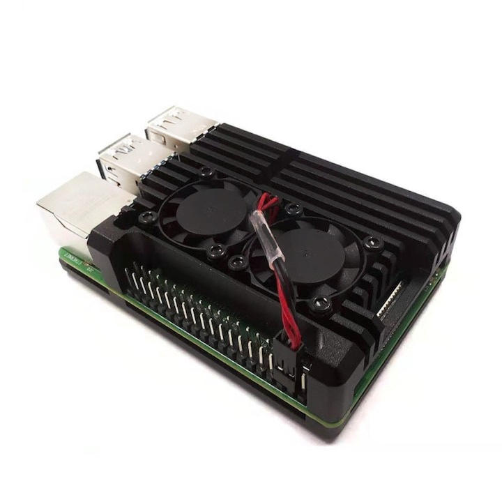 Кутия General, Алуминиева, С два вентилатора, За Raspberry Pi 4, Черен, 125гр