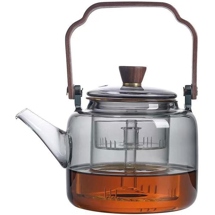 Üveg teáskanna infúzióval, MOROVAN, 1000 ml, boroszilikát üveg, kivehető infúziós edény, virágteához és főzött zöld teához