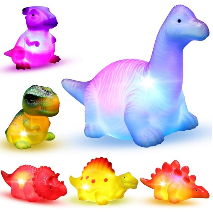 6 részes fürdőjáték készlet lebegő dinoszaurusszal, 7 élénk szín, biztonságos anyag, AjieQaQ, többszínű