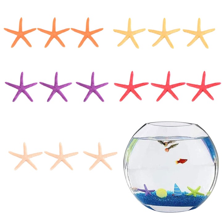 Комплект от 15 смолни звезди, декорация за аквариум, многоцветни, 6,2 см