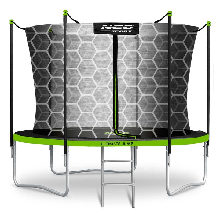 Батут 312 см, Neo-Sport, с предпазна мрежа и метална стълба, 3 крака, 150 кг