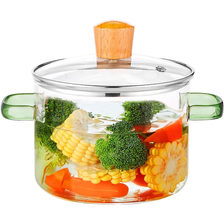 Стъклена тенджера MOROVAN, 1.6L, 22x17cm, с капак и дръжки, термоустойчива