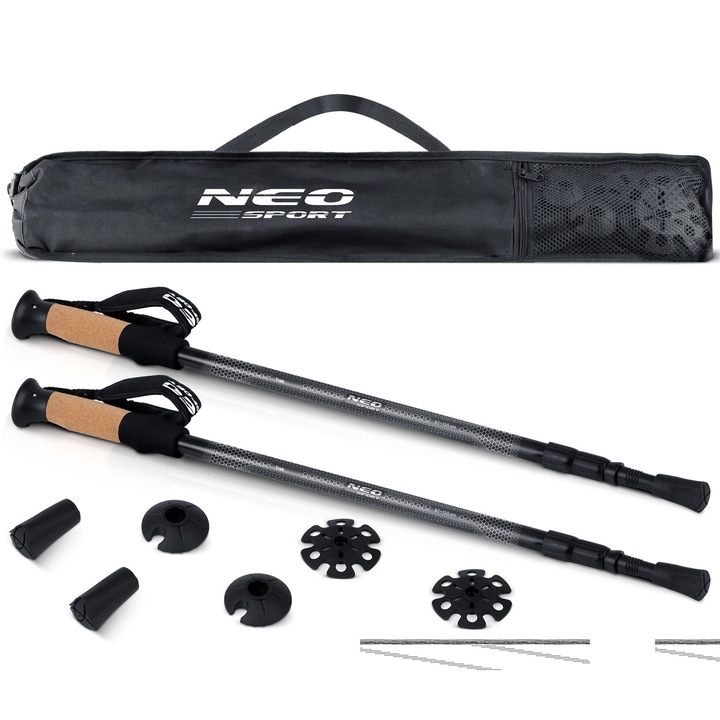 Комплект 2 трекингови щеки Neo-Sport, NS-380, 65-135 см, 3 сменяеми глави, леки, с коркова дръжка