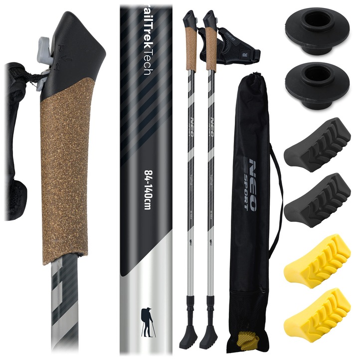 Трекинг щеки Neo-Sport NS-383, 85-143 см, 3 сменяеми глави, черно/сребристо