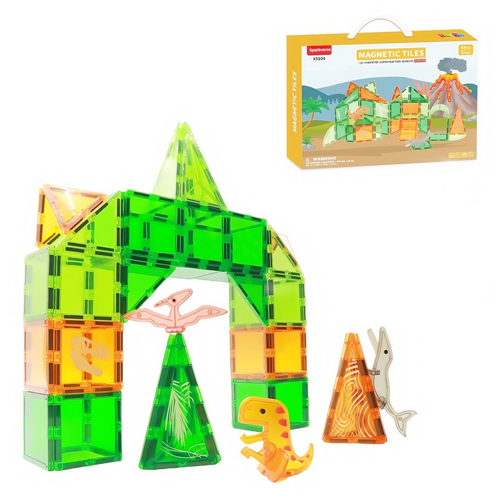 Mágneses tábla készlet, dinoszaurusz téma, 42 db, 7,5 cm, többszínű