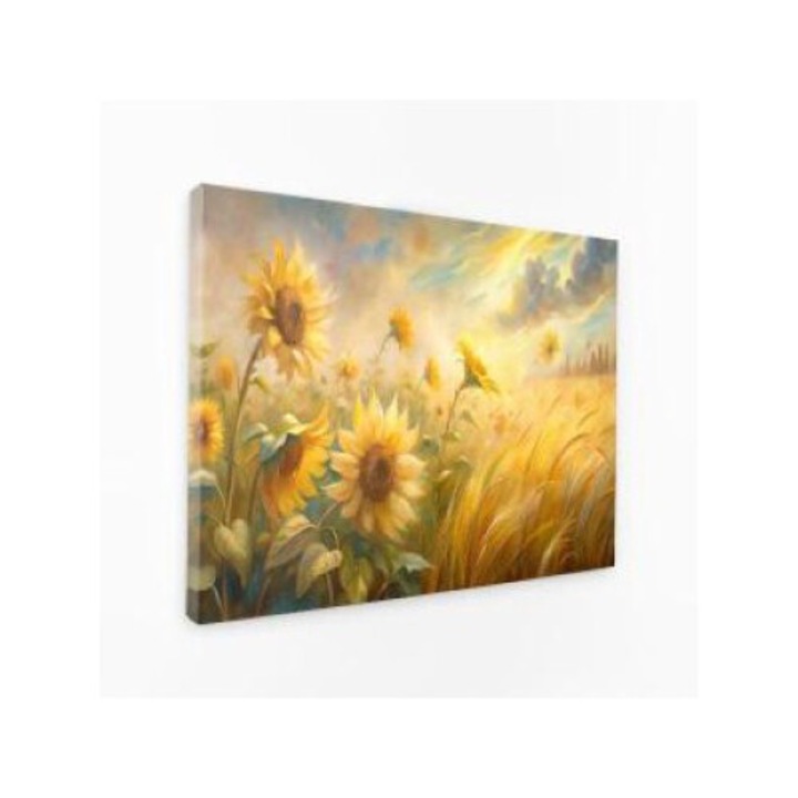 Картина на платно - Слънчогледи, които се люлеят нежно от ветреца - 140x90 см