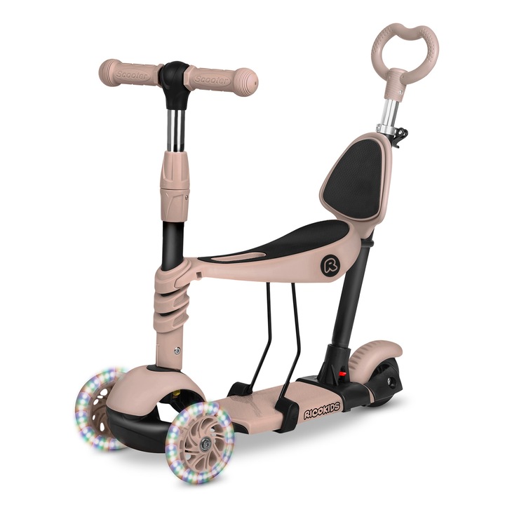 Trotineta 3 in 1 Ricokids Todi, reglabila, cu lumini LED, bej, maxim 30 kg
