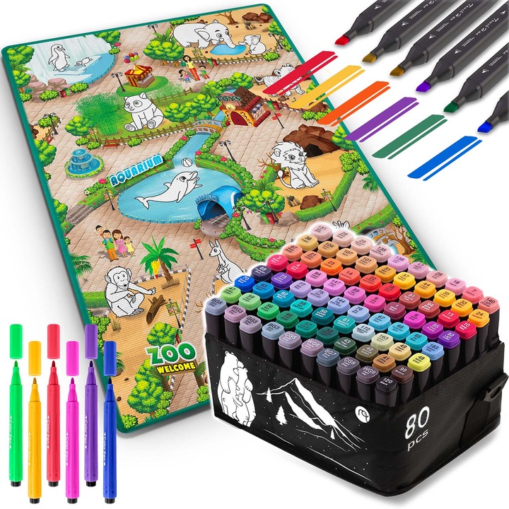 Ricokids festőkészlet - Alkoholos markerek 80 db + színező szőnyeg 90x120cm