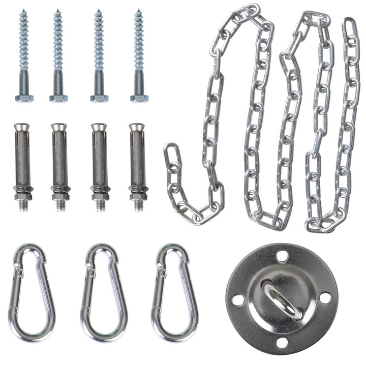 Set montaj pentru leagan, SOFOTEL, 1.5m, 150kg, include 3 carabiniere, 4 suruburi, 4 ancore, lant robust