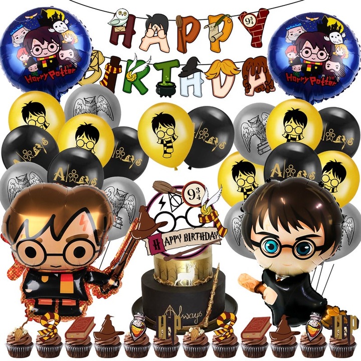 Комплект декорации за рожден ден на Хари Потър, банери, фолиеви балони, латексови балони, украса за торта