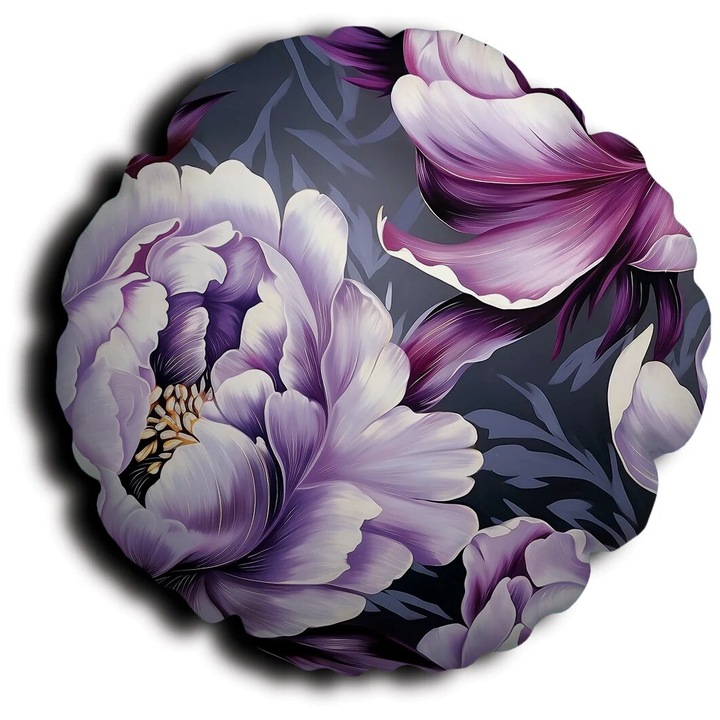 Perna decorativa rotunda, Pillow Factory, Poliester, model flori mov