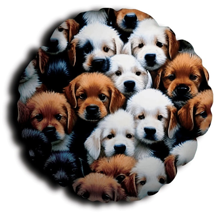 Perna decorativa rotunda, Pillow Factory, model catelusi, poliester, multicolor