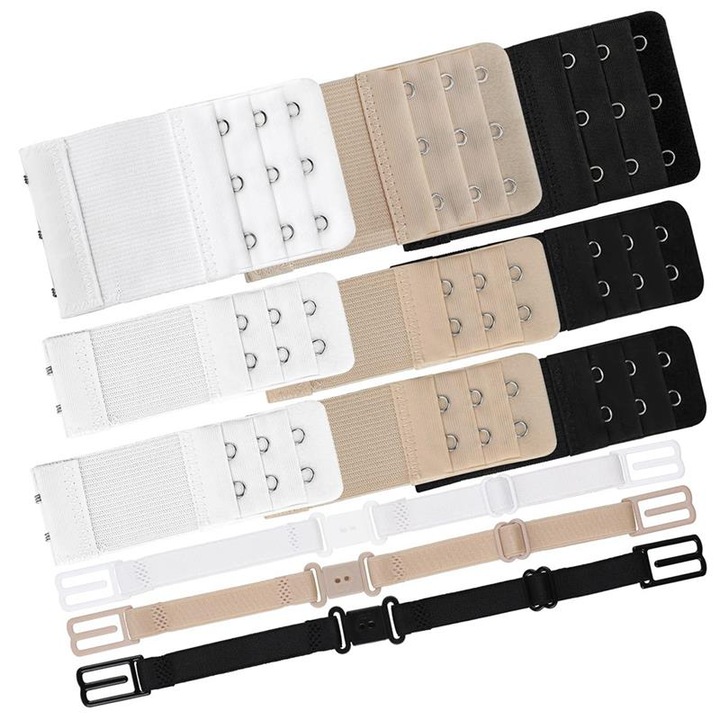 Set 12 Extensii pentru Sutien, multicolor, 3 Randuri, 2/3 Carlige, ajustabil