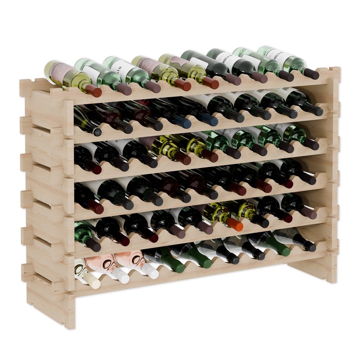 Lenmar prémium fa bortartó palackokhoz, RW-STK, 54 palack, 6 napozóágy, 68, 3 x 100 x 30 cm, bézs, bor, palacktartó, alagsori polc, polcok, palacktartó