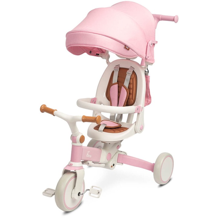 Триколка Toyz Faro, 3 начина на използване, розова, с раница и сенник