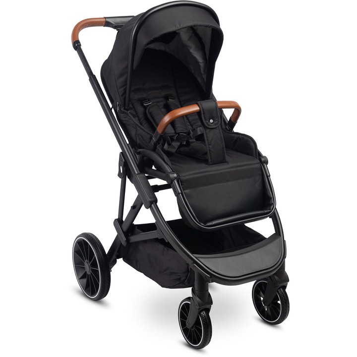 Carucior pentru copii Caretero Ratio, 11kg, sezut moale, roti din spuma, negru, set complet