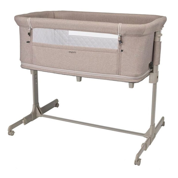 Бебешко легло Espiro Cloud, комплект с матрак и чаршаф, 2 вис., бежов, 83x95x70см