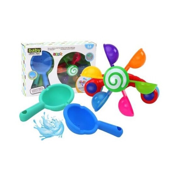 Fürdőjáték szett, Leantoys, 6 színes tál, 2 kanál, 14x12,5x9cm