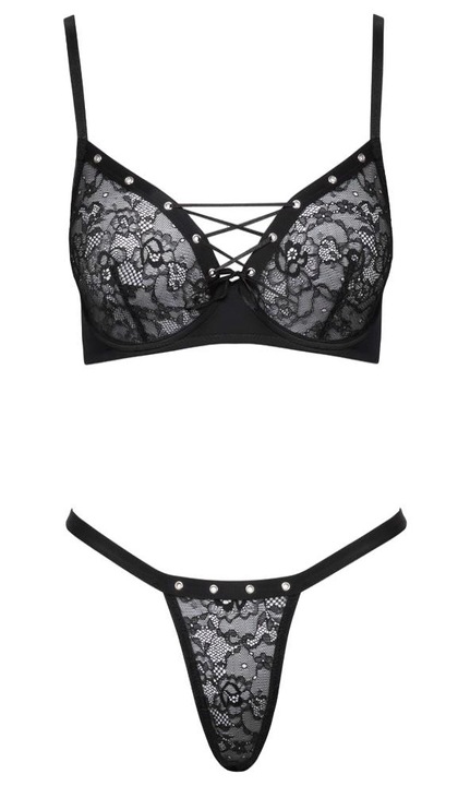 Set sutien si chiloti sexy dama, Cottelli, poliester/elastan, negru, L INTL