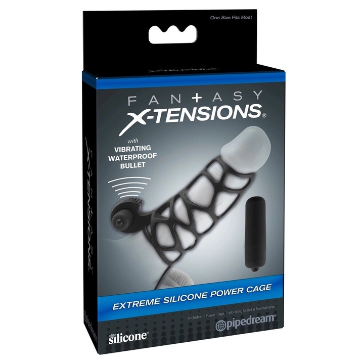 Pénisz hüvely vibrogolyóval, Fantasy X-Tensions, 12 cm, vízálló, szilikon