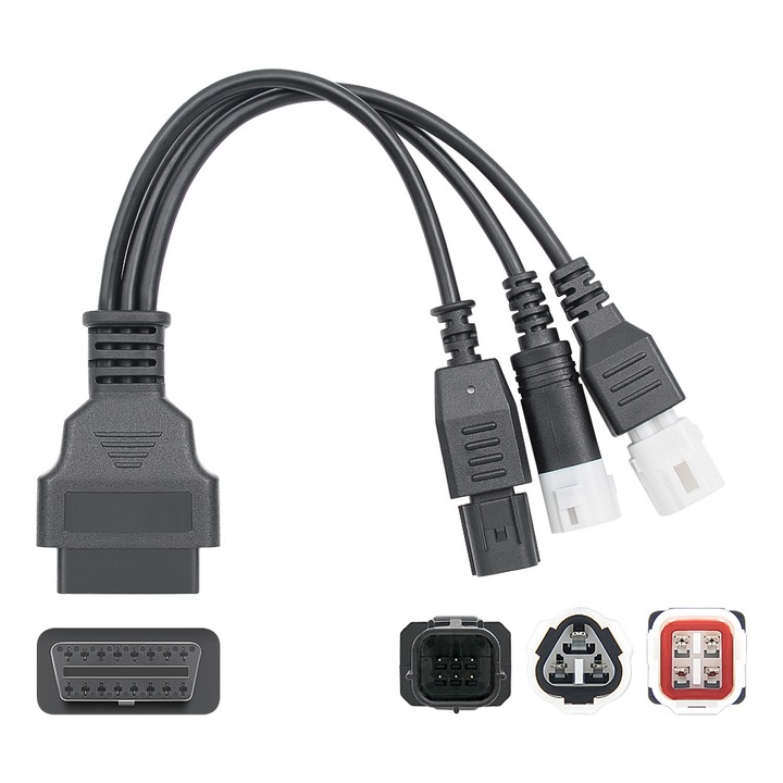 OBD2 диагностичен преходен кабел за мотоциклети Yamaha 3-pin, 4-pin, Honda 6-pin, черен