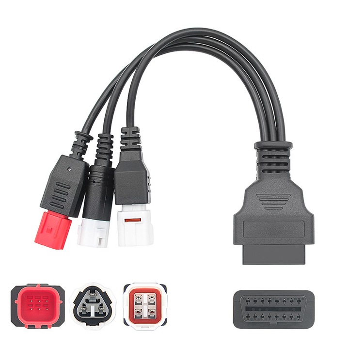 OBD2 диагностичен преходен кабел за мотоциклети Yamaha 3-pin, 4-pin, Honda 6-pin, червен