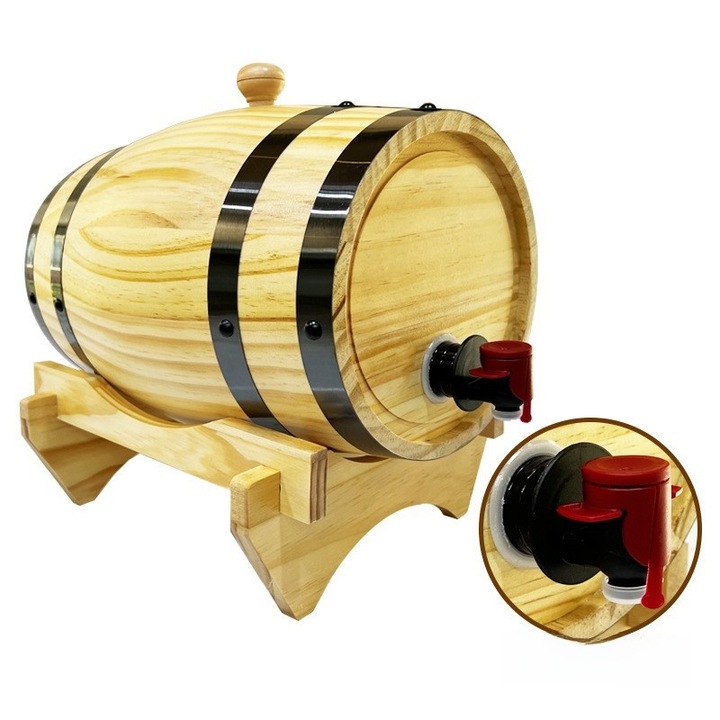 Butoi de vin din lemn, capacitate 1.5L, pentru bar si restaurant, decorativ, auto-distilant