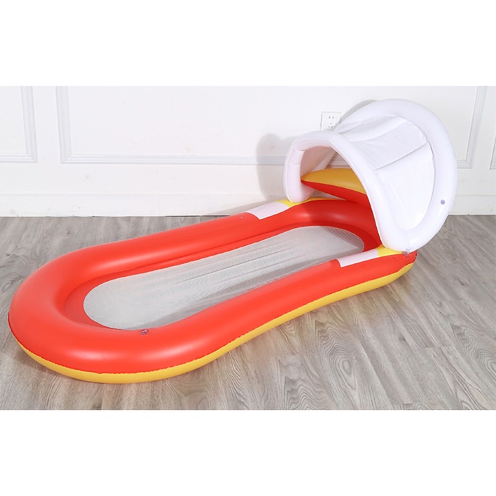 Надуваем сгъваем хамак за басейн, плуващо въздушно легло за възрастни, летен воден шезлонг, шезлонг с мрежа 160x90 см