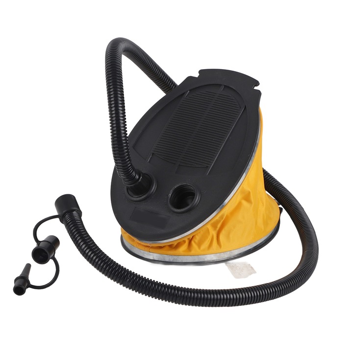 Pompa de umflat Enforose, plastic, negru si galben, pentru barci, saltele, inele de inot, 2 duze, pliabila