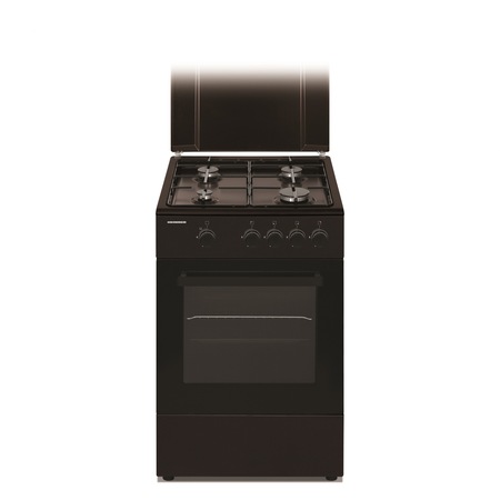 Aragaz Heinner HFSC-S50-BRW, 4 arzatoare, Gaz, Dispozitiv de siguranta plita si cuptor, 50 cm, Maro