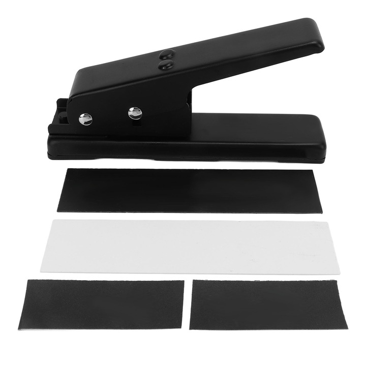 Set dispozitiv pentru realizat pene de chitara Bizaical, negru, compact, include 2 foi pentru pene si smirghel