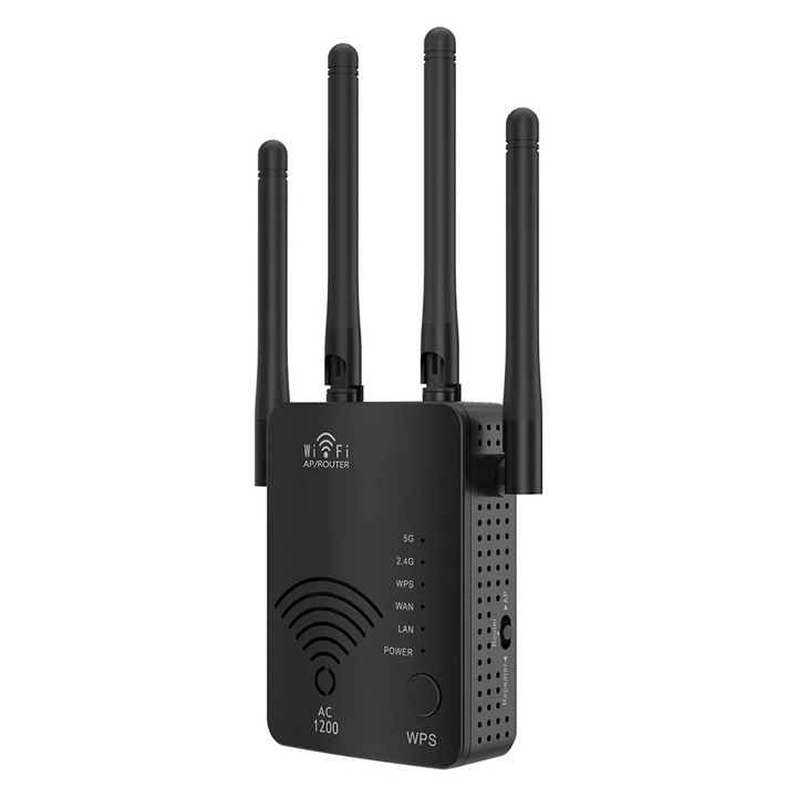 Amplificator Wi-Fi, Timeless Tools, cu cablu UTP, Buton WPS, 50-60 Hz, 100-240 V, 100 cm, Negru