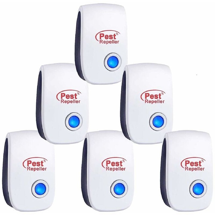 Repelent avansat cu ultrasunete pentru daunatori, Enforose, set de 6, acoperire 1200mp, prietenos cu animalele de companie