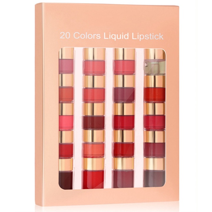 Set luciu de buze 20 culori, mat, rezistent la apa, non-aderent
