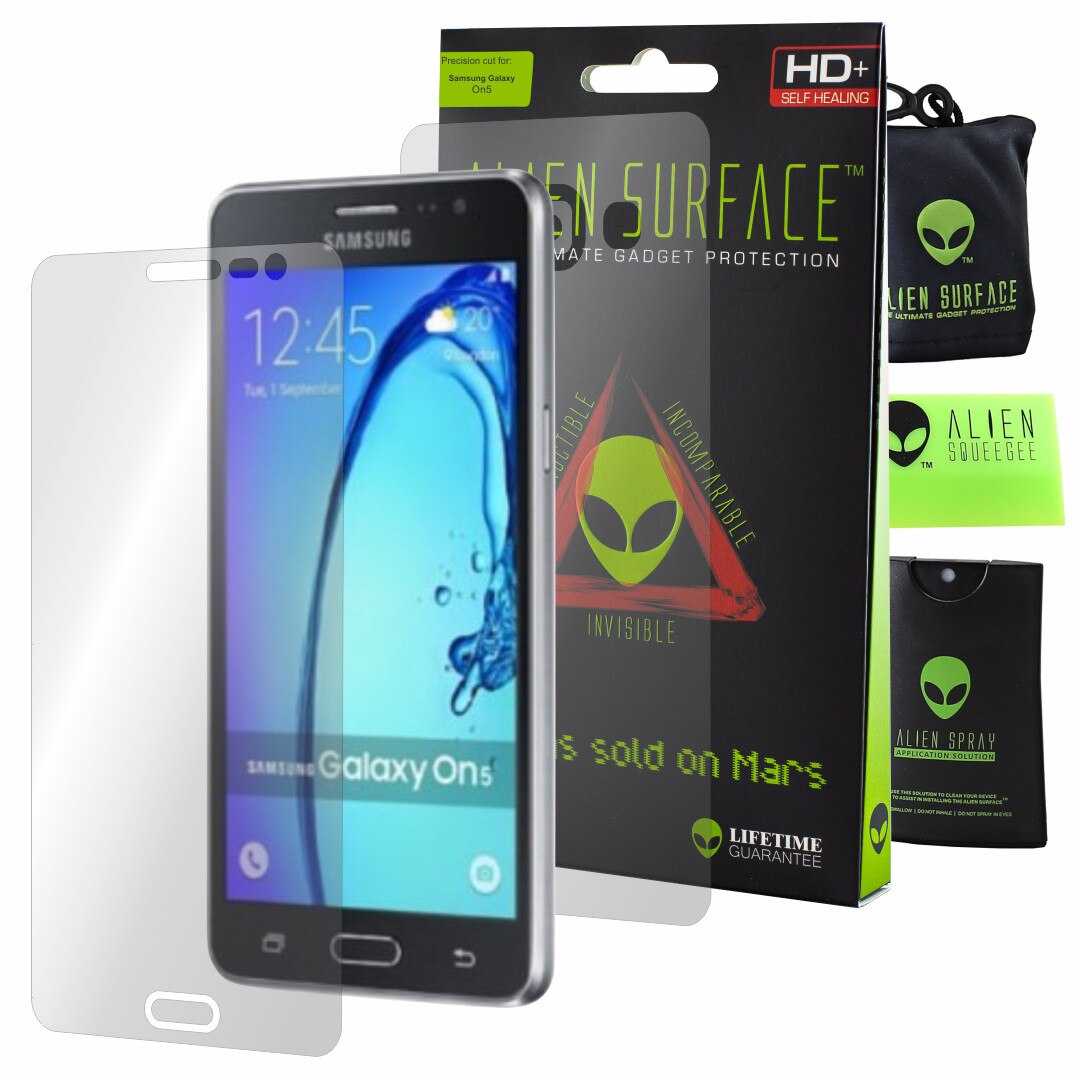 Folie Alien Surface HD, Samsung Galaxy On5, protectie ecran, spate + Alien Fiber Cadou