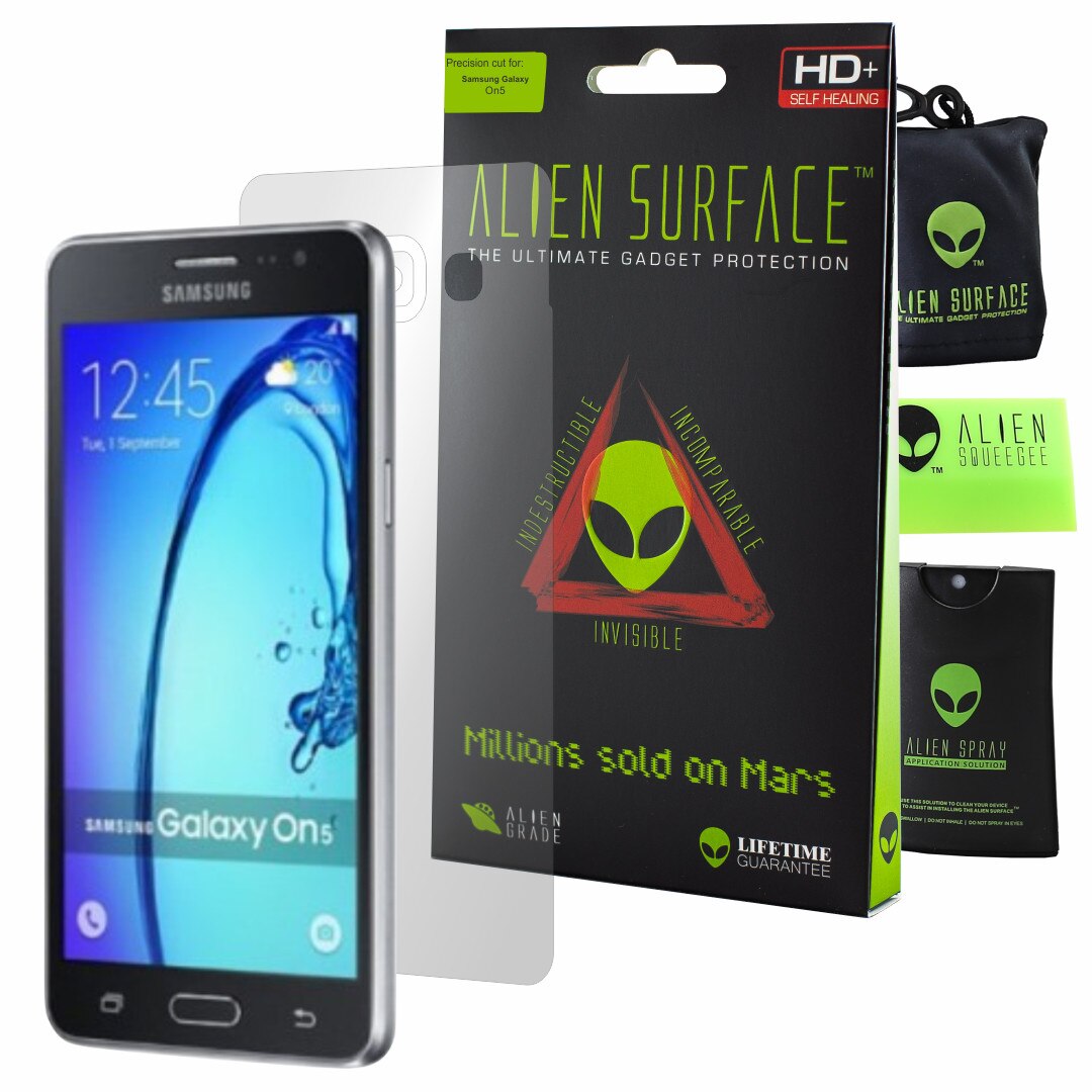 Folie Alien Surface HD, Samsung Galaxy On5, protectie spate + Alien Fiber cadou