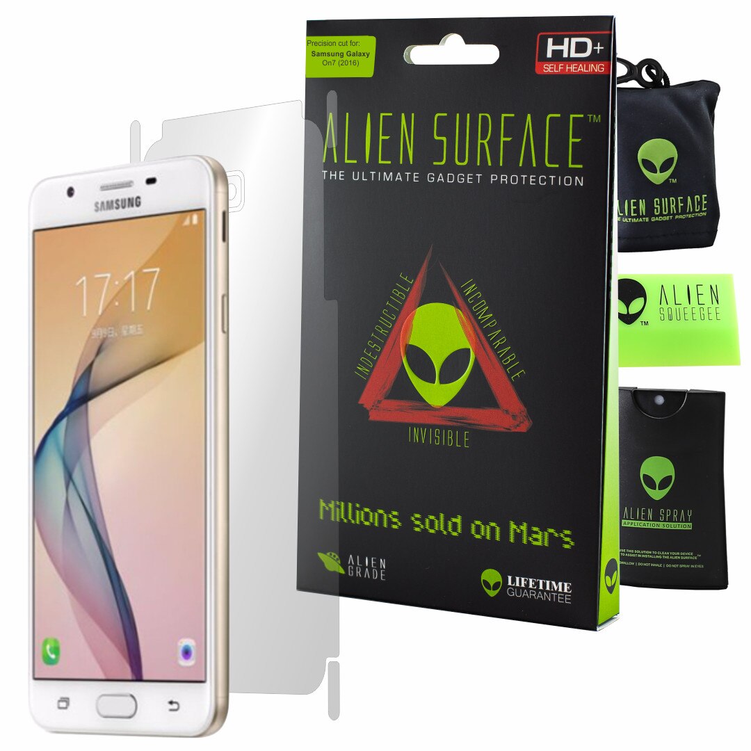Folie Alien Surface HD, Samsung Galaxy On7 (2016), protectie spate, laterale + Alien Fiber cadou