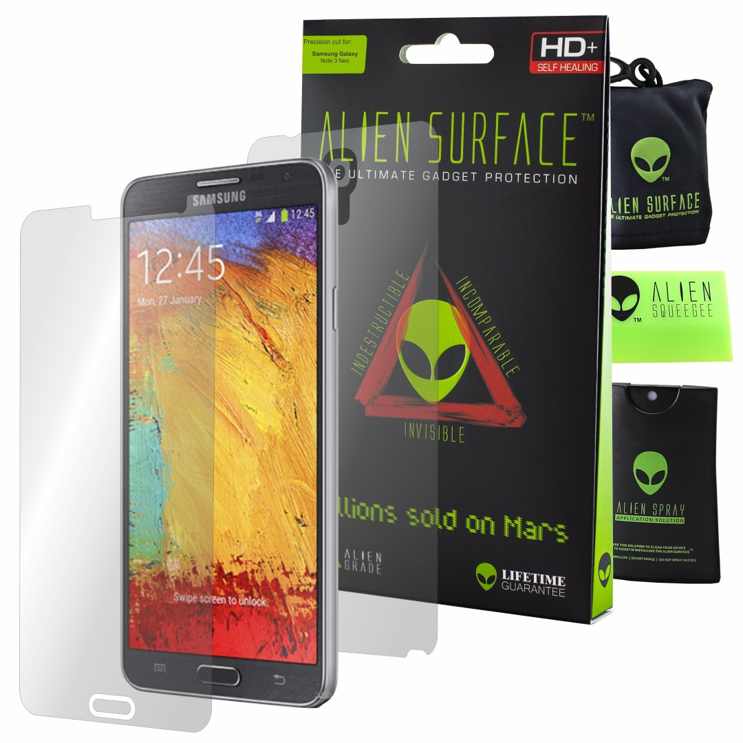Folie Alien Surface HD, Samsung Galaxy Note 3 Neo, protectie ecran, spate + Alien Fiber Cadou