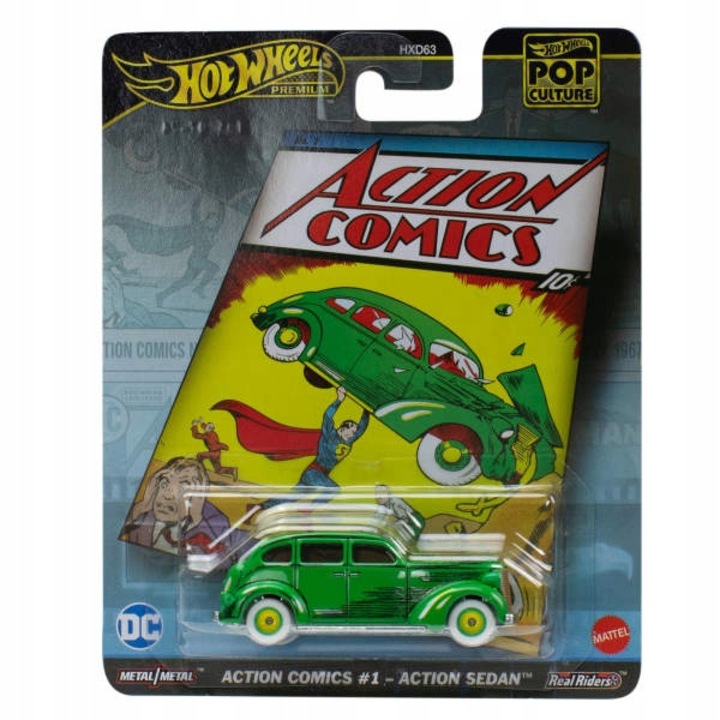 Кола Hot Wheels Premium, Action Comics - Action Sedan, Pop Culture Collection, 2024, HVJ50, метал, 7cm, зелен