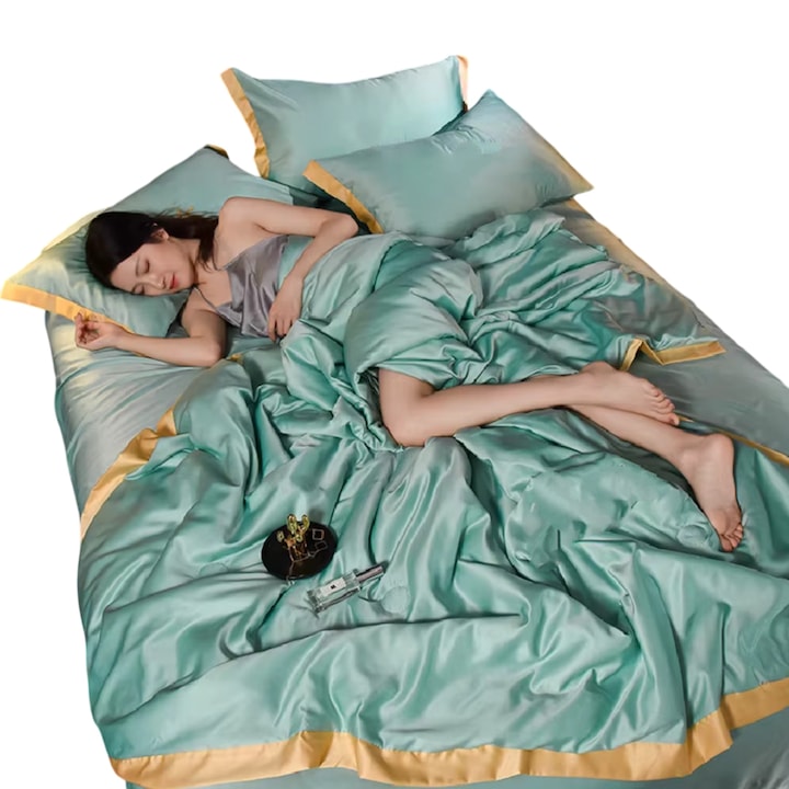 Сатенено покривало за легло, максимално удобство, за всички сезони, 150 х 200 см - SILKSTAR зелено