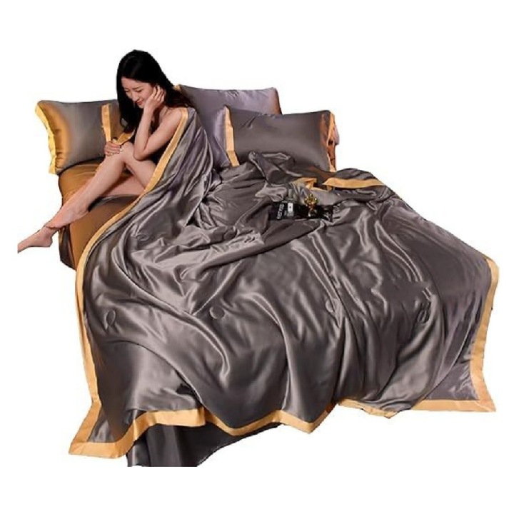 Сатенено покривало за легло, максимално удобство, за всички сезони, 150 х 200 см - SILKSTAR сиво