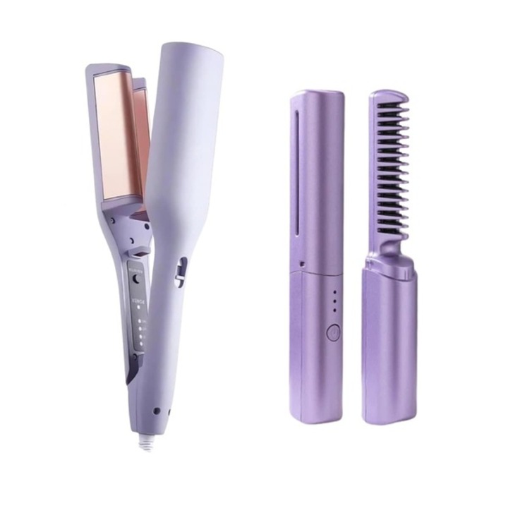 Hajformázó készlet, hullámos hajgöndörítő és hajvasaló fésű, hordozható, selymes és szép haj - BELMINI