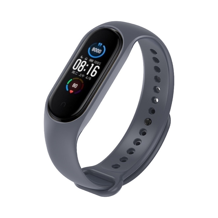 Okos Egészség karkötő M8, smart aktivitásmérő, színes LCD kijelző, vízálló, lépésszámláló, pulzus, vérnyomás, véroxigénszint mérés, sétához és sporthoz, szürke