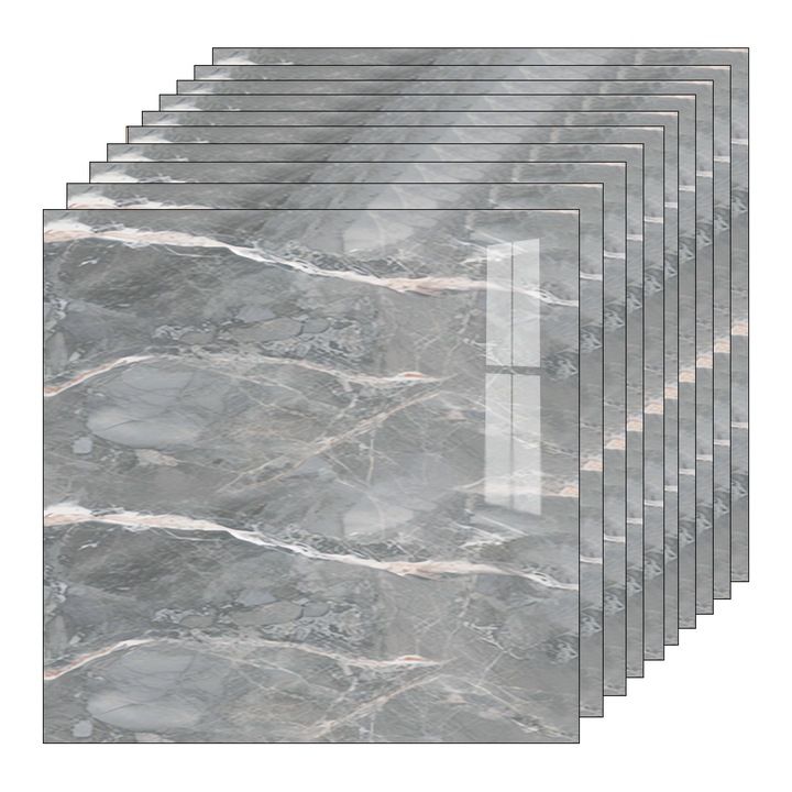 Комплект от 80x Premium 3D Teno® мраморен тапет, покриваща повърхност 28,8 кв.м, самозалепващ се, водоустойчив, лесен за поставяне, модерен дизайн, 60x60 см, тъмно сив