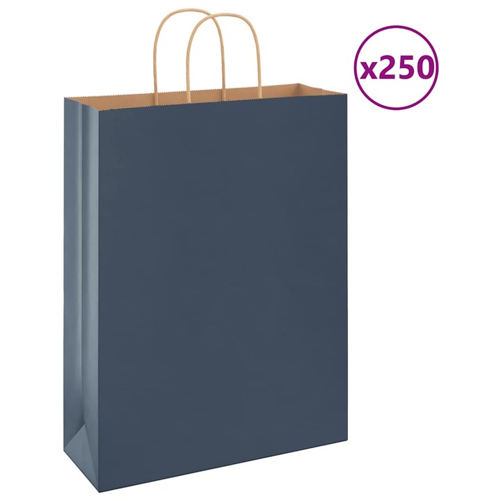 Set saci de hartie vidaXL, 250 buc, cu manere, Albastru 32x12x42 cm 4101704