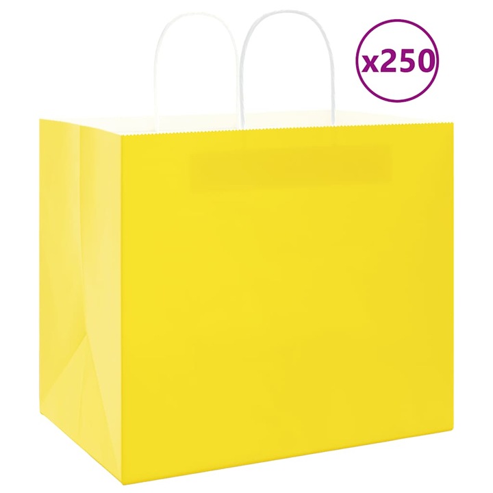 Set pungi de hartie vidaXL, 250 buc, cu manere, galbene 32x22x28 cm 4101792