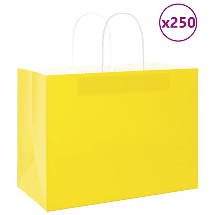 Set pungi de hartie vidaXL, 250 buc, cu manere, galbene 32x17x25 cm 4101789