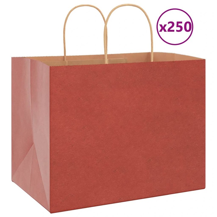 Set pungi de hartie vidaXL, 250 buc, cu manere, rosii 32x22x24 cm 4101763