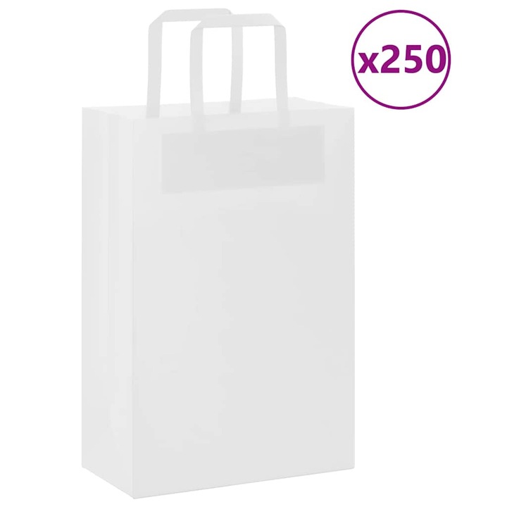 Set pungi de hartie vidaXL, 250 buc, cu manere, albe 21x11x31 cm 4101840